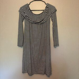Love Fire Black White Striped Long Sleeve Knee Length Dress Women's Size M